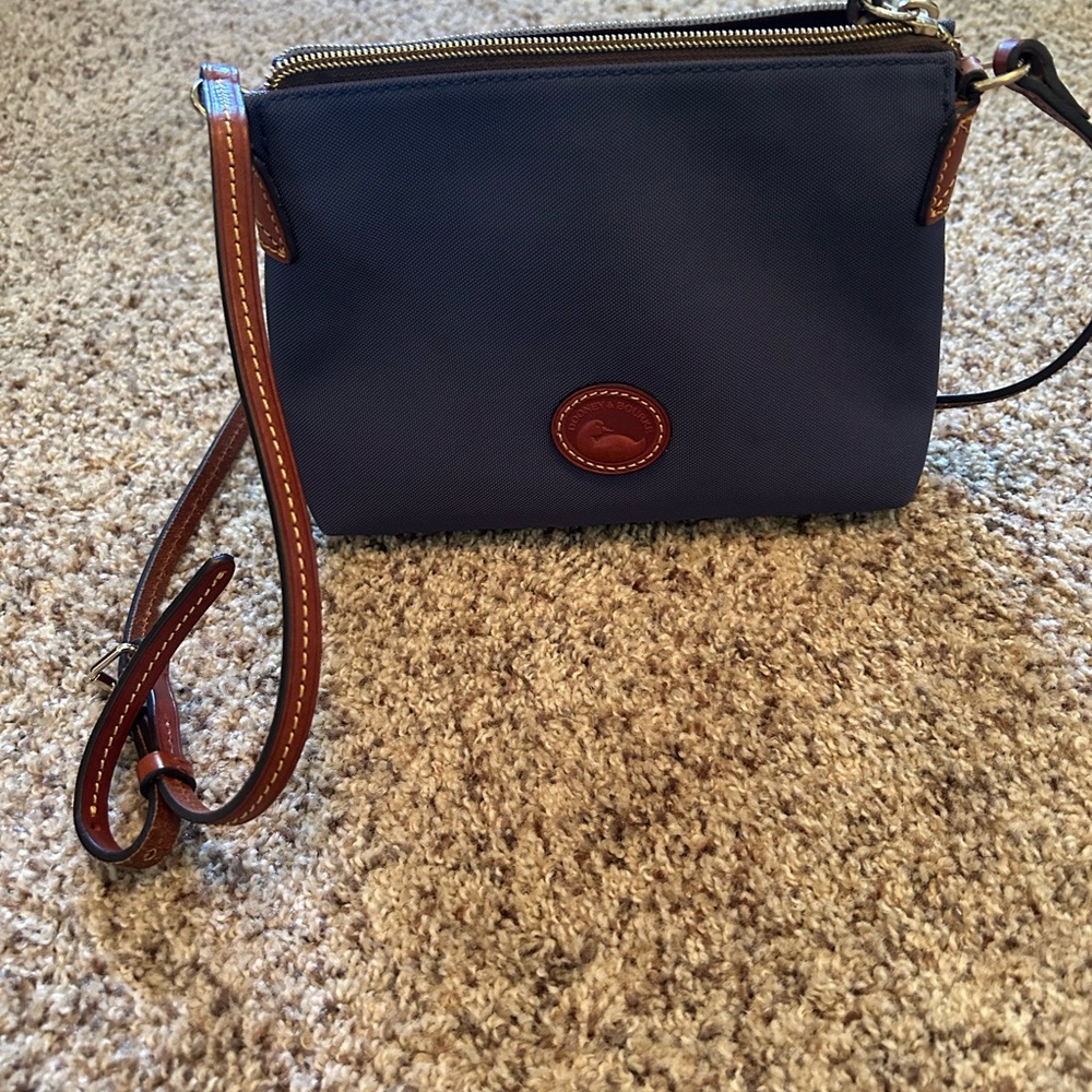 Dooney & Bourke Blue and Brown Crossbody Bag with Leather Accents
